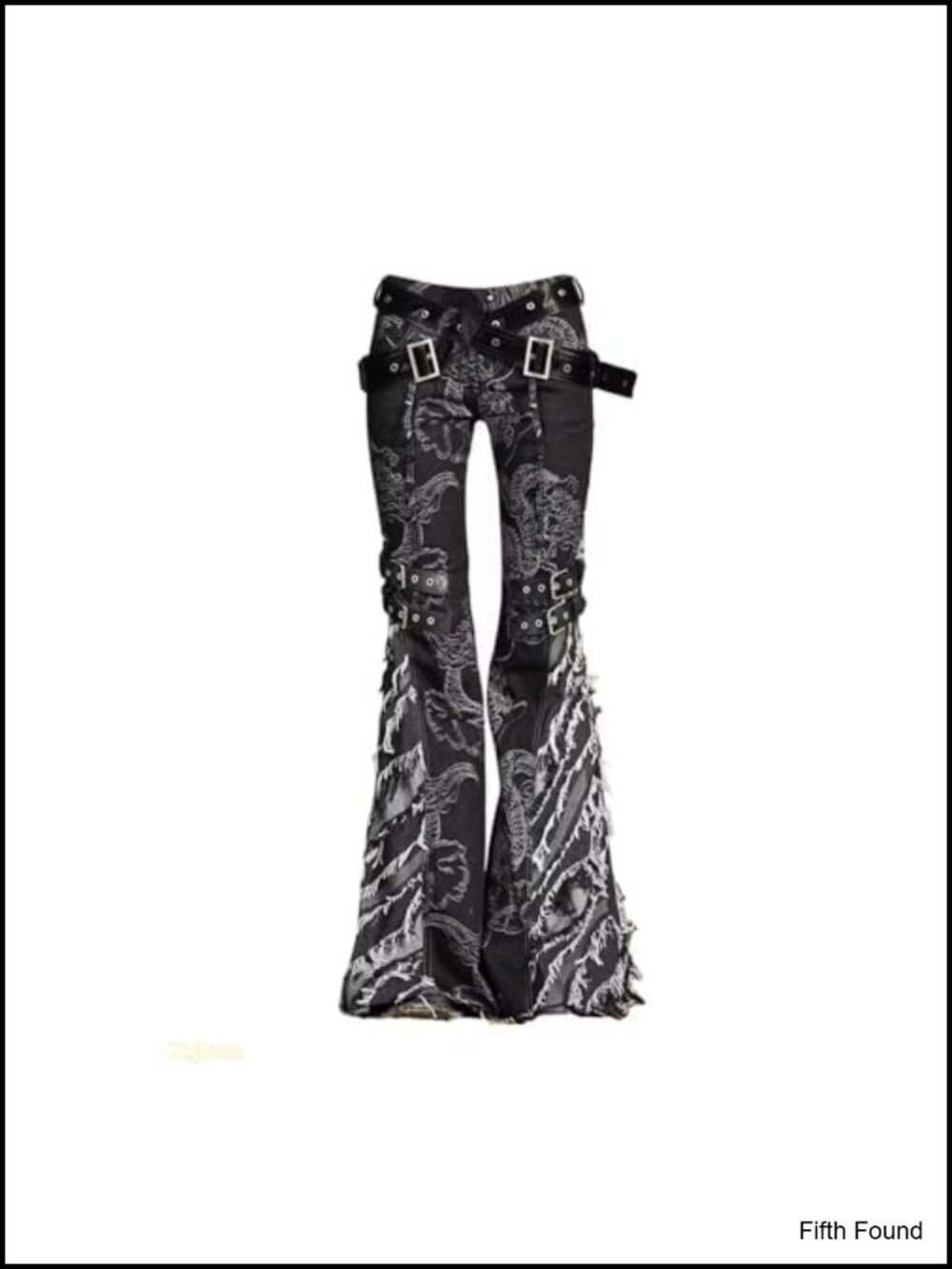 Y2K Grunge Flare Leg Jeans with Tassel Horn Belt Distressed Denim